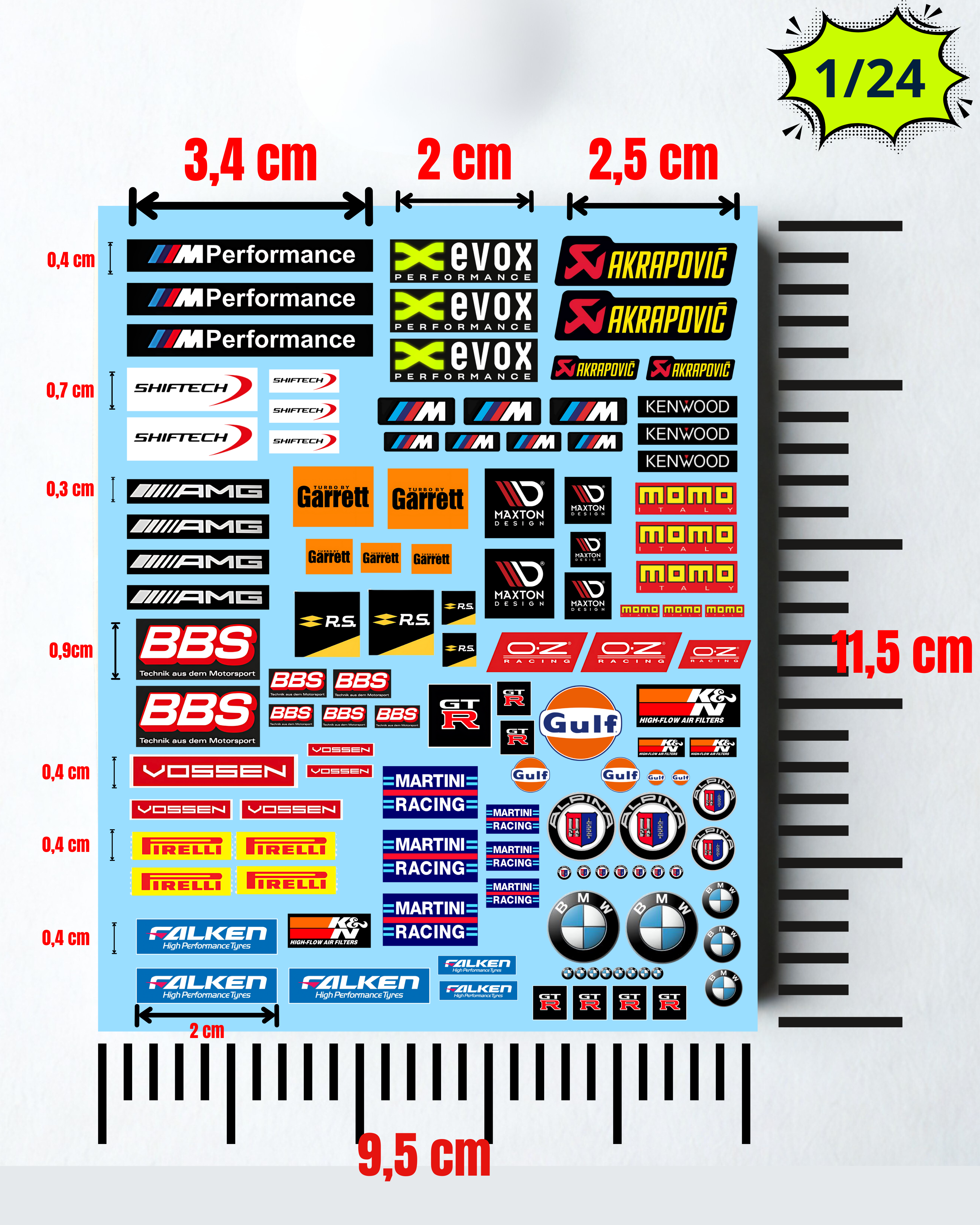 Décalcomanies à l'eau "AMG-BMW-BBS-GARETT-MAXTON" 
