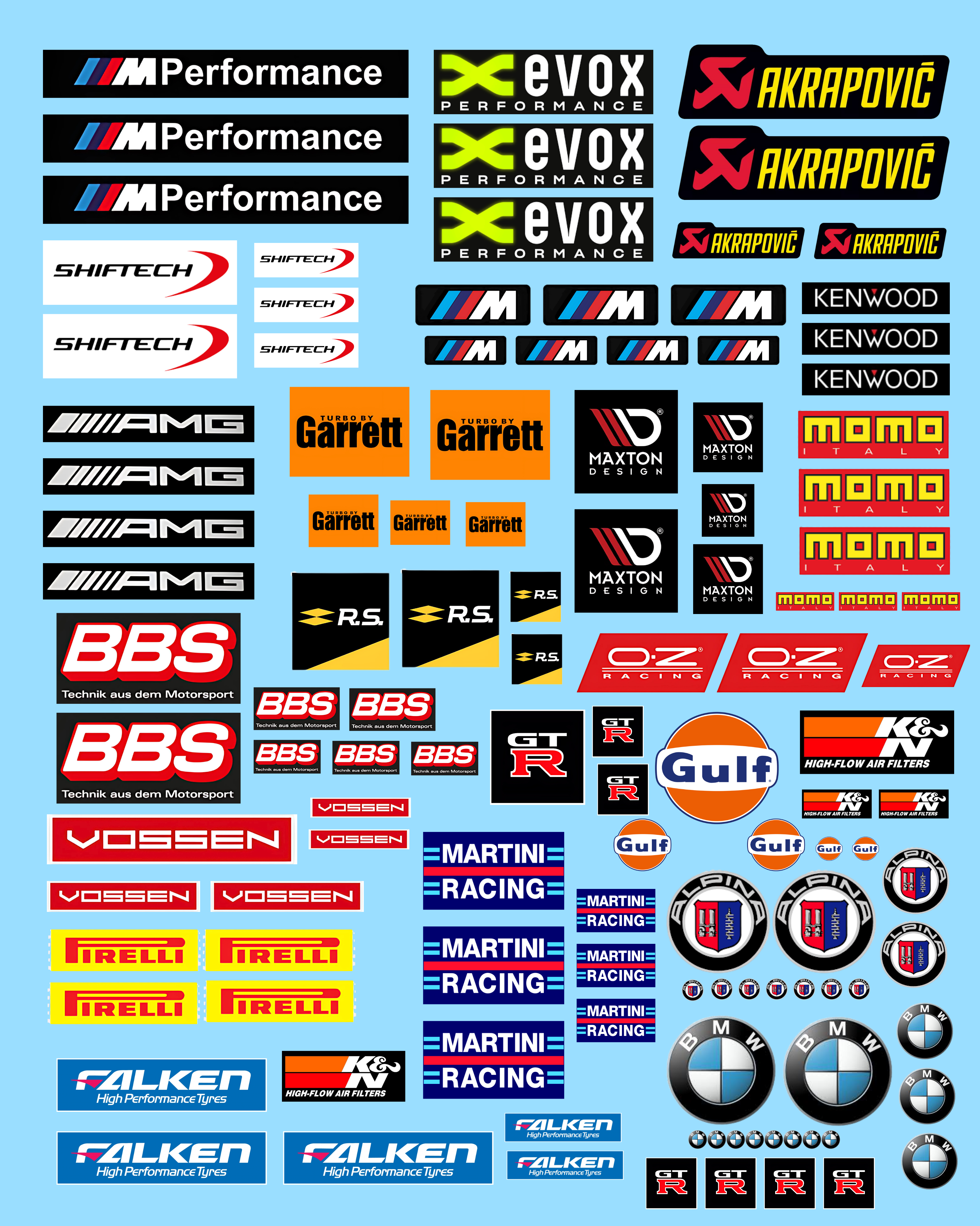 Décalcomanies à l'eau "AMG-BMW-BBS-GARETT-MAXTON" 