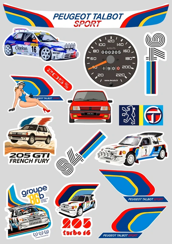 15 Stickers "PEUGEOT SPORT RALLYE-205 T16"