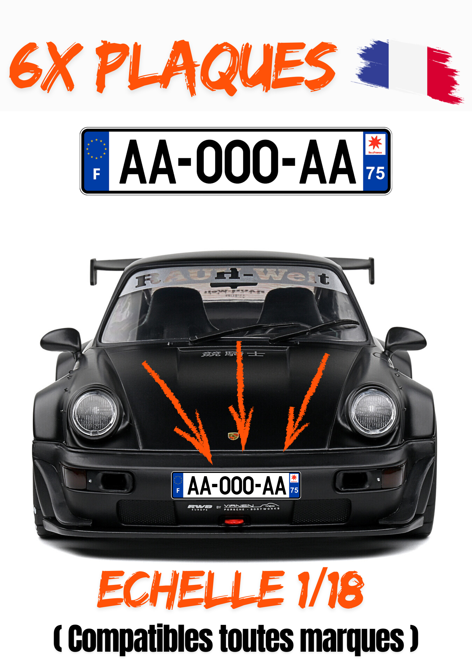 6X Plaques Immatriculation Miniatures "FRANCE"