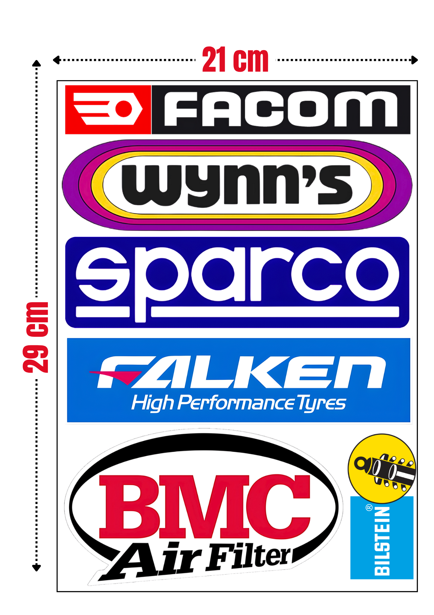 6 Stickers XXL "FACOM - SPARCO - BMC - FALKEN" vinyle waterproof