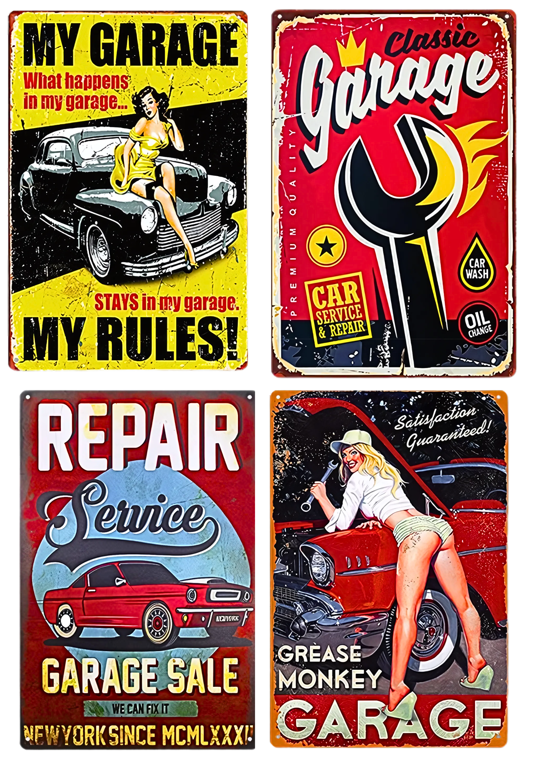 4 Stickers Vinyle Waterproof XXL "RETRO GARAGE"