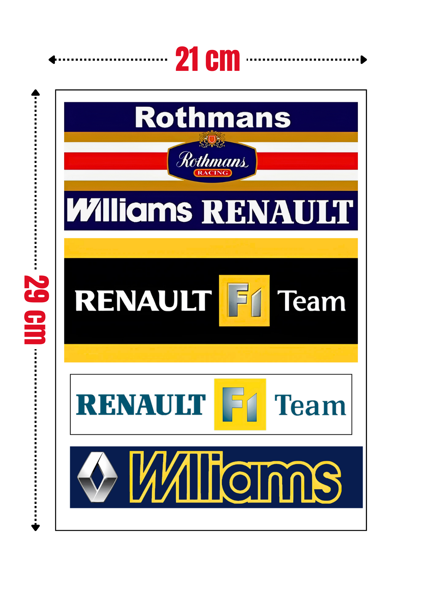 5 Stickers XXL "RENAULT F1 - WILLIAMS" vinyle waterproof