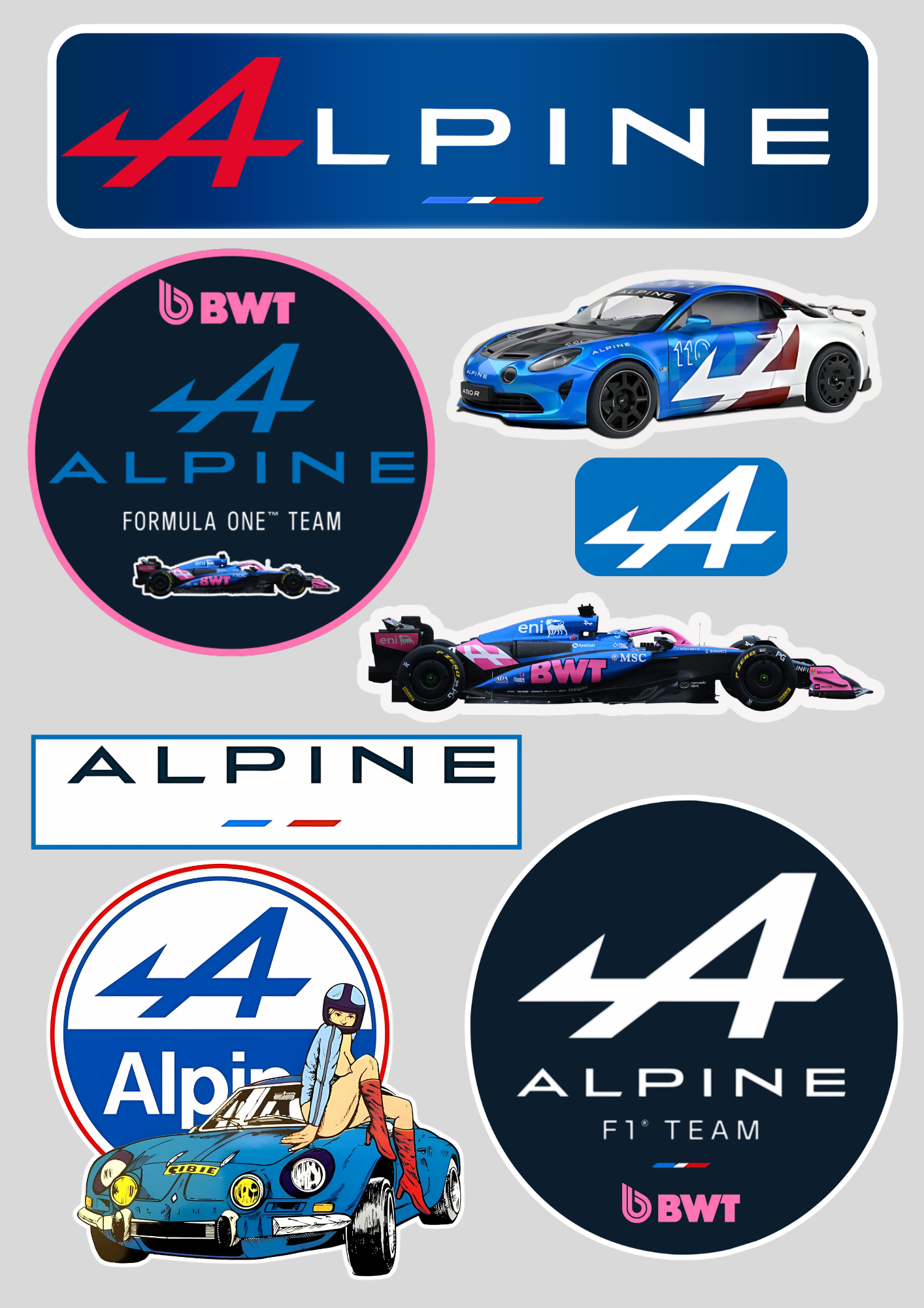 8 Stickers XXL "ALPINE" vinyle waterproof
