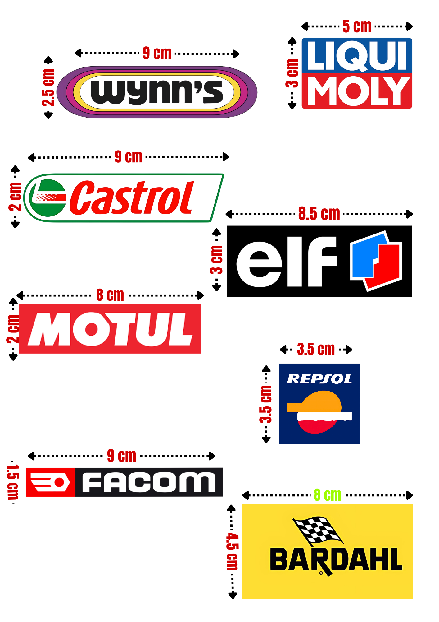19 Stickers Vinyle Waterproof "CASTROL-MOLY-BARDAHL"
