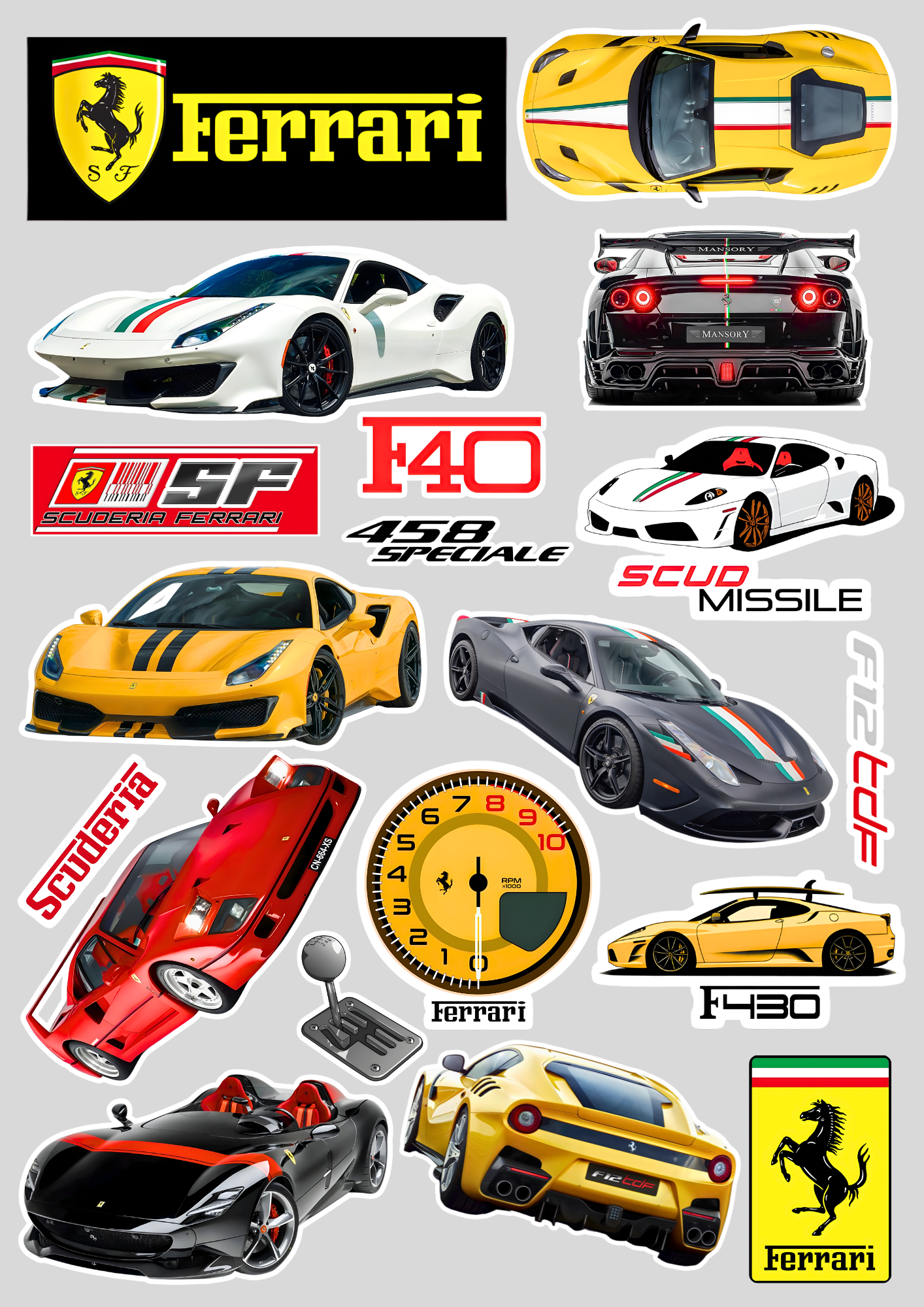 19 Stickers "FERRARI" vinyle waterproof 