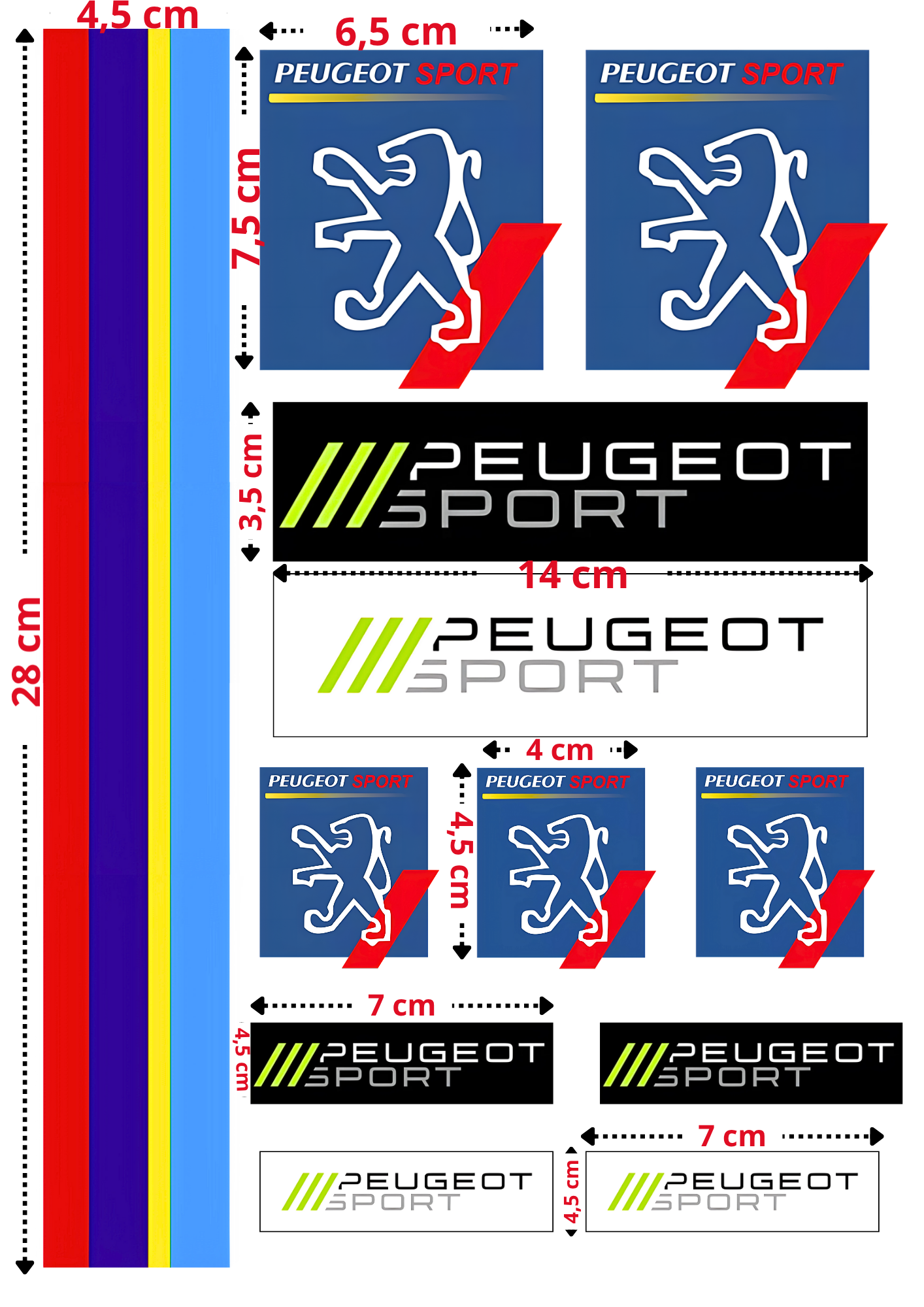 12 Stickers "PEUGEOT SPORT" vinyle waterproof