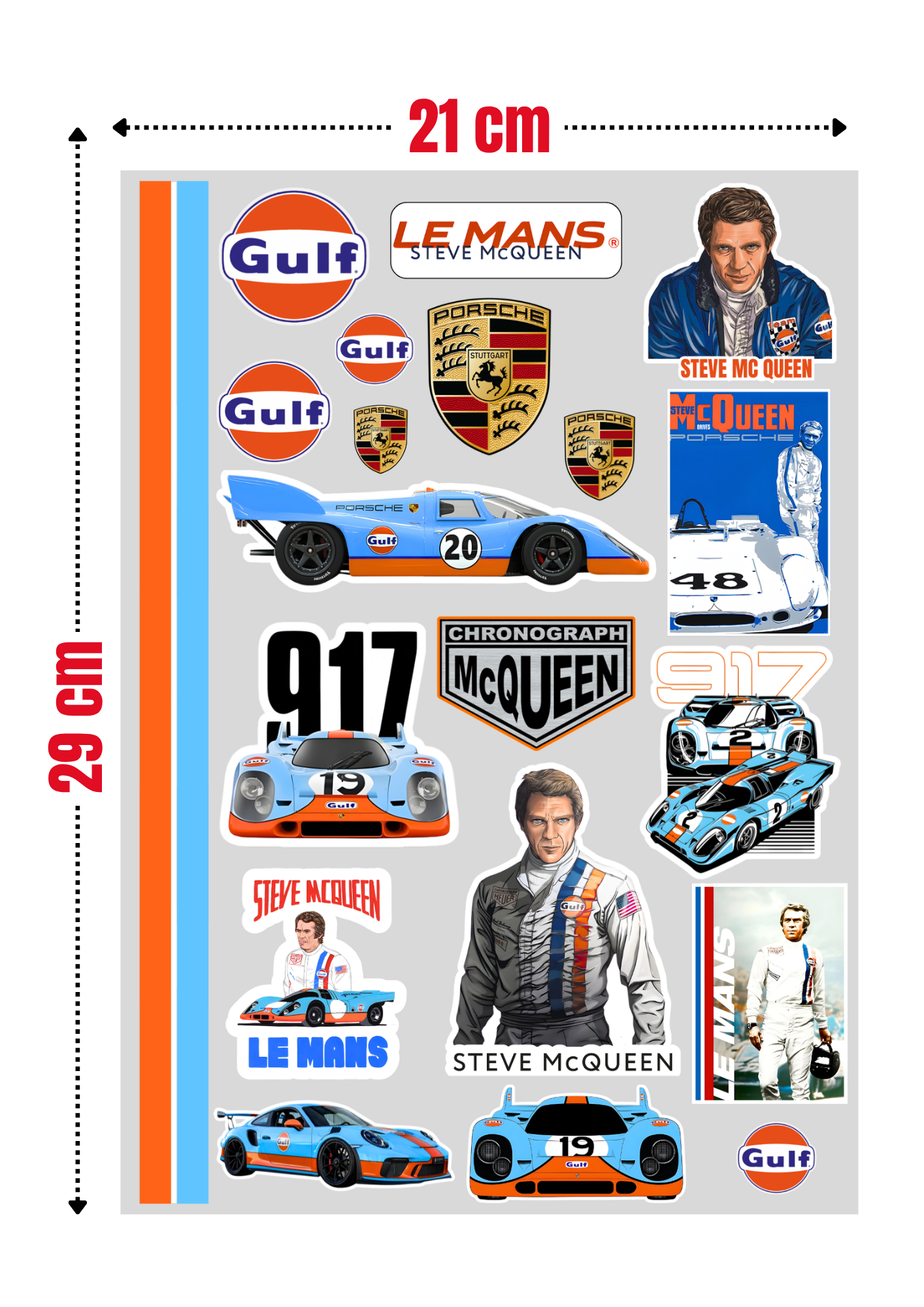 19 Stickers " 24H LE MANS - GULF - STEVE MC QUEEN" vinyle waterproof 