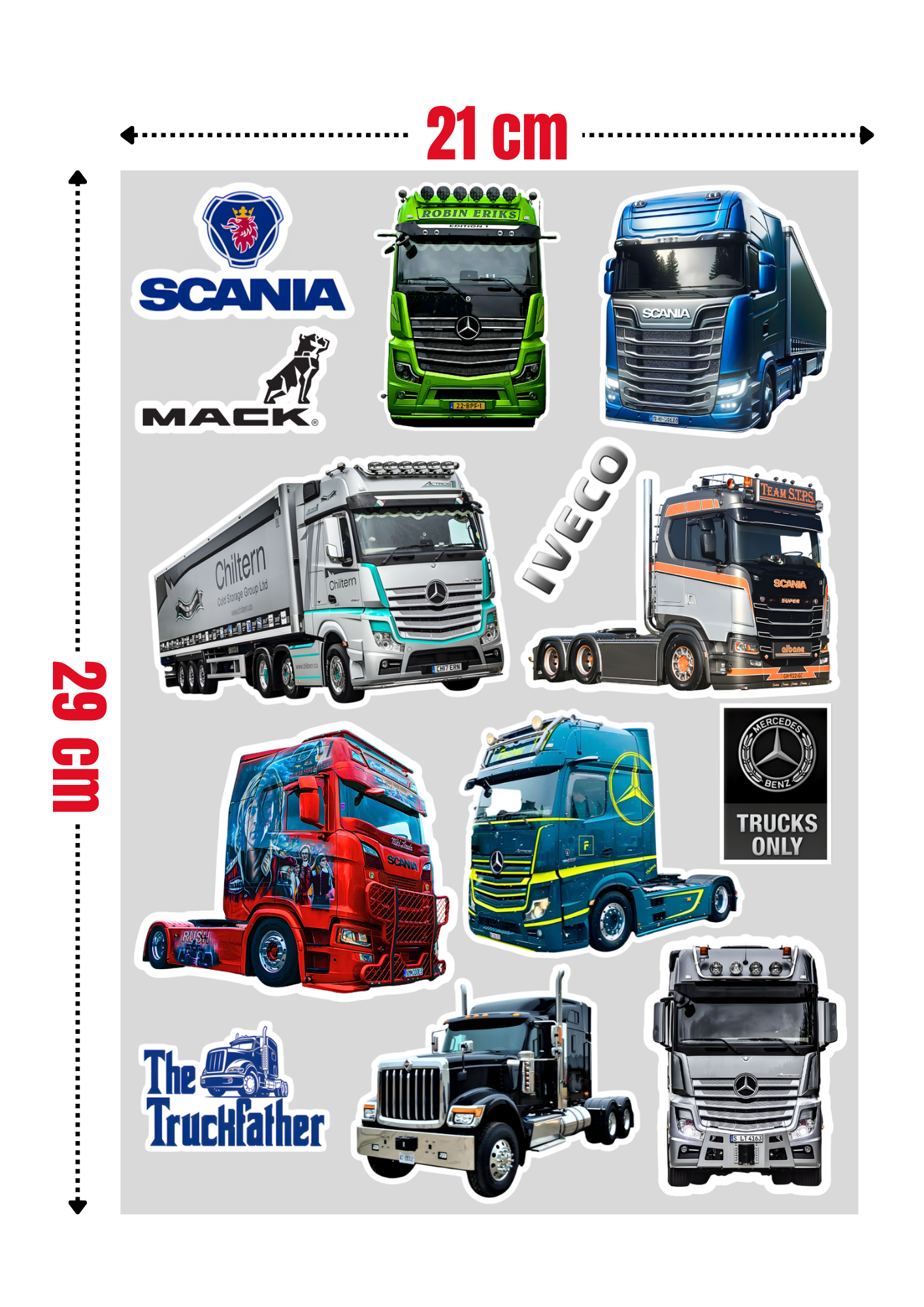 13 Stickers "SCANIA - IVECO - MERCEDES-BENZ" vinyle waterproof 