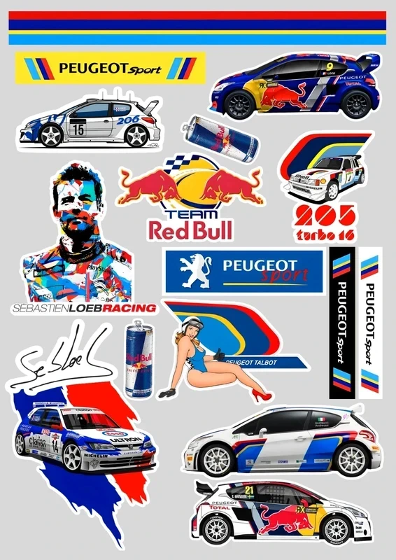 16 Stickers "PEUGEOT SPORT RALLYE - SEBASTIEN LOEB"