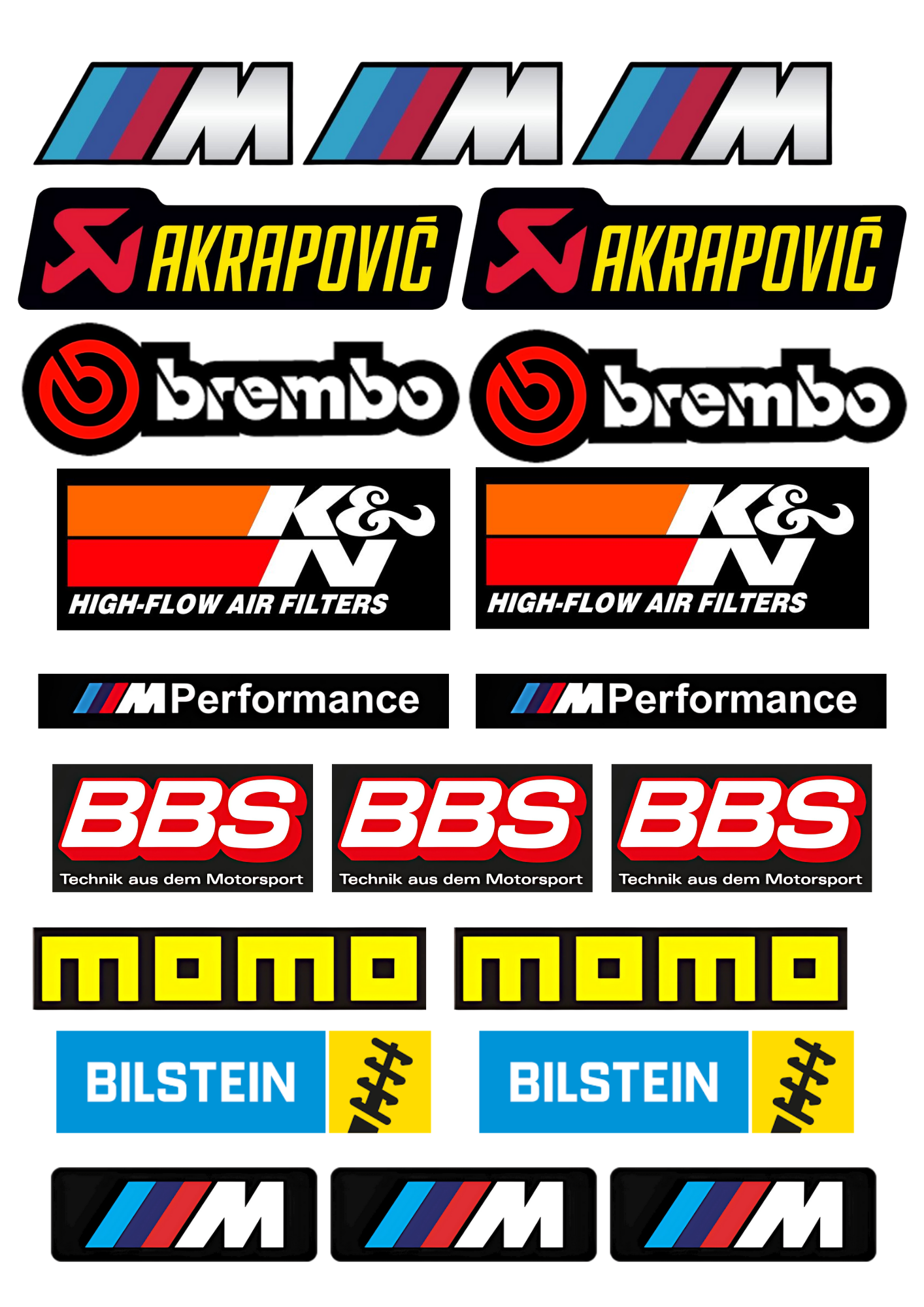 21 Stickers Vinyle Waterproof "BREMBO-BILSTEIN-BMW M-MOMO"