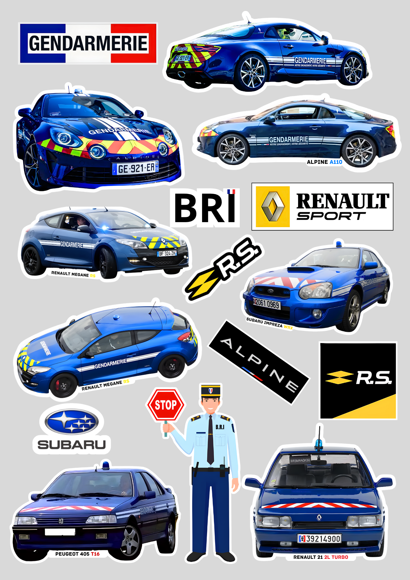 16 Stickers "GENDARMERIE B.R.I (brigade d'intervention rapide) vinyle waterproof