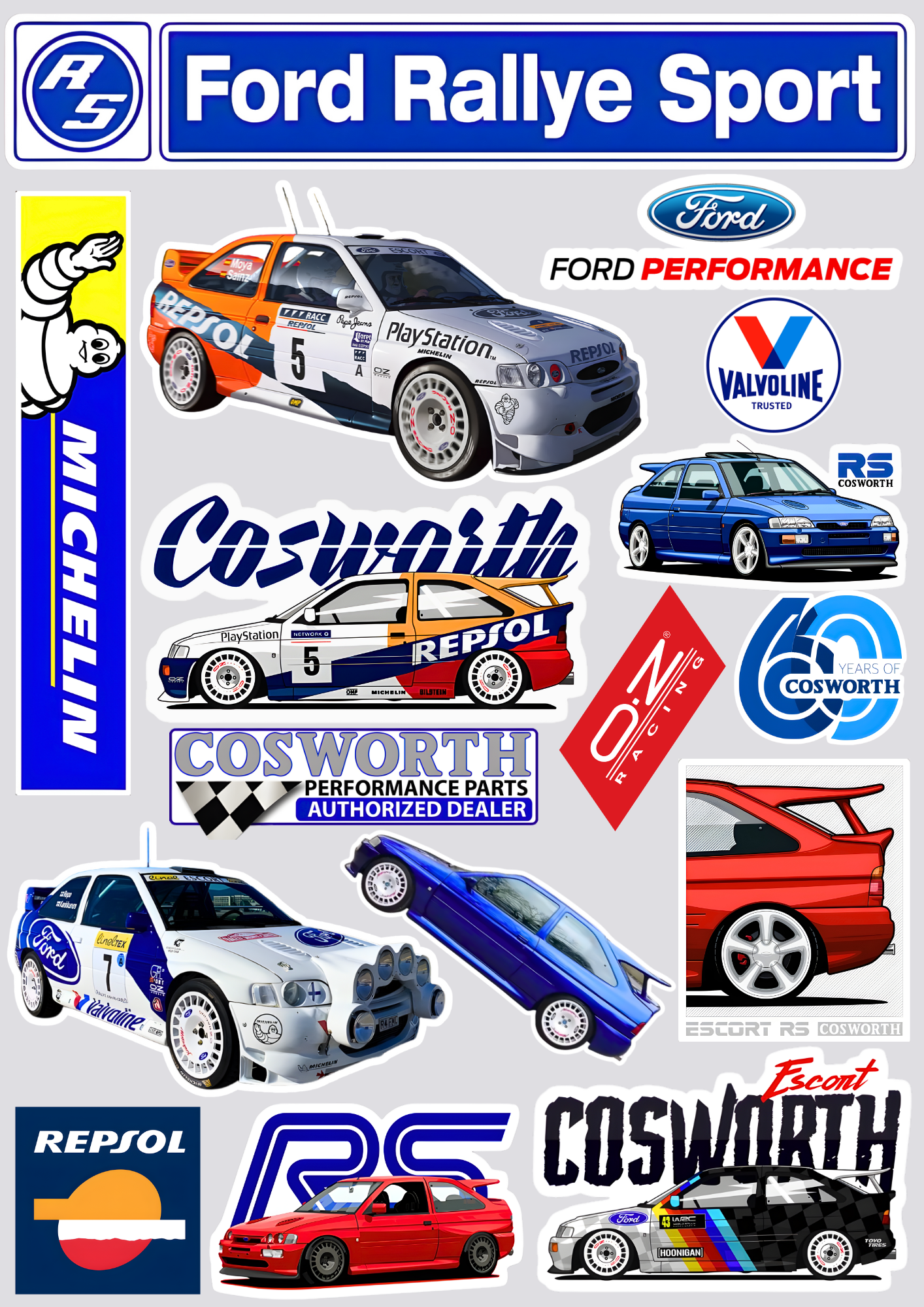 16 stickers " FORD ESCORT RS RALLYE "