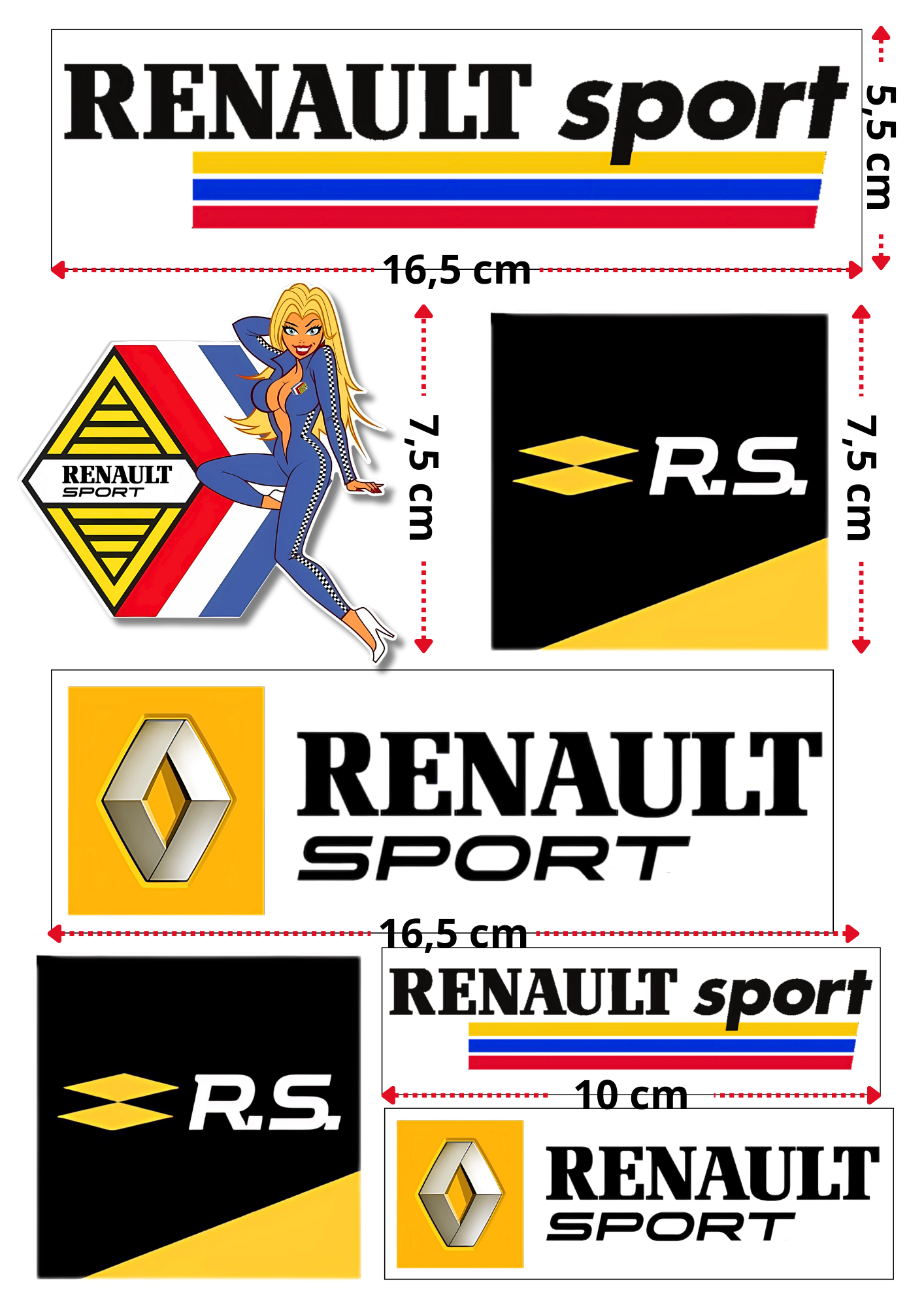 7 Stickers XXL "RENAULT SPORT R.S" vinyle waterproof