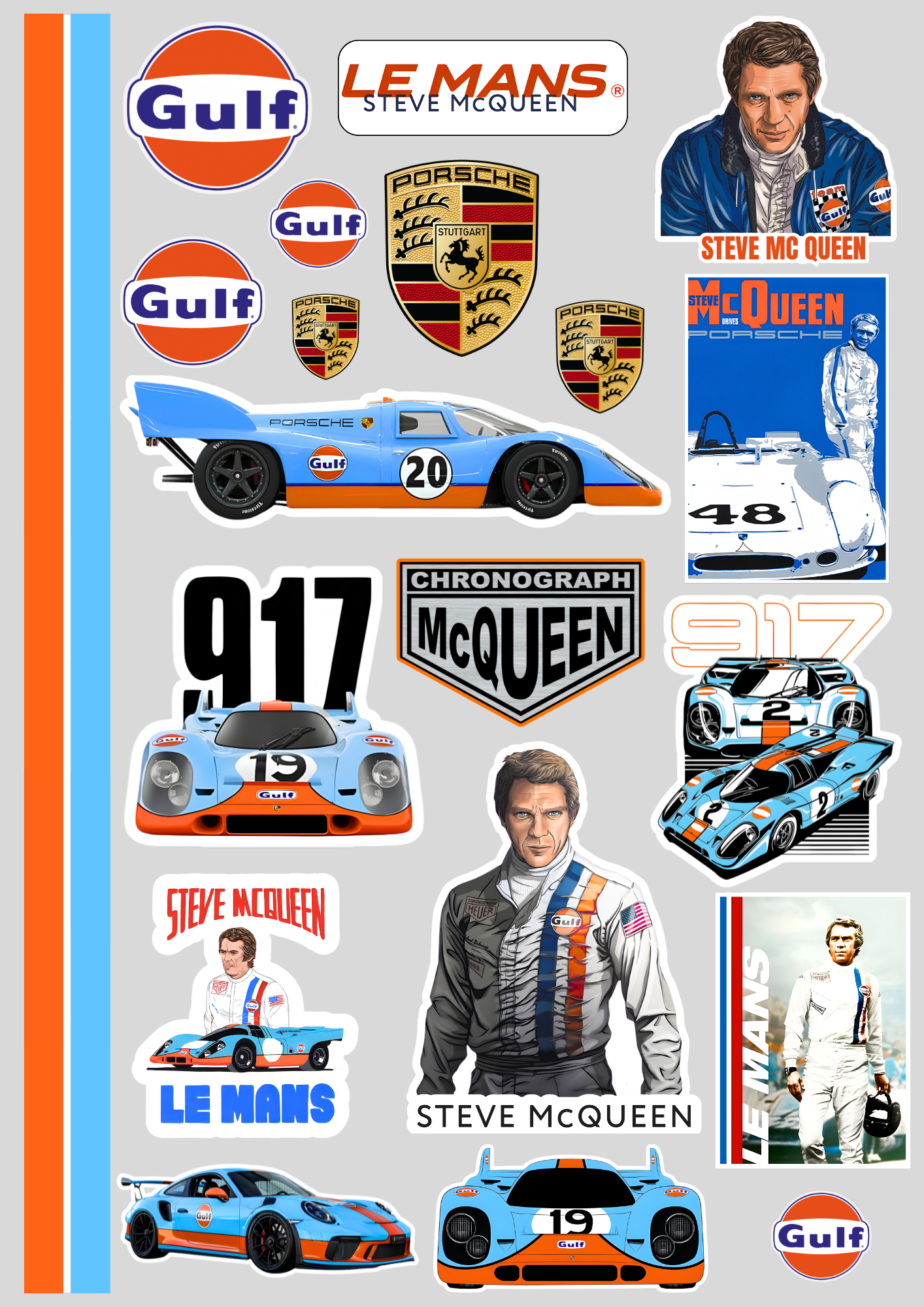 19 Stickers " 24H LE MANS - GULF - STEVE MC QUEEN" vinyle waterproof 