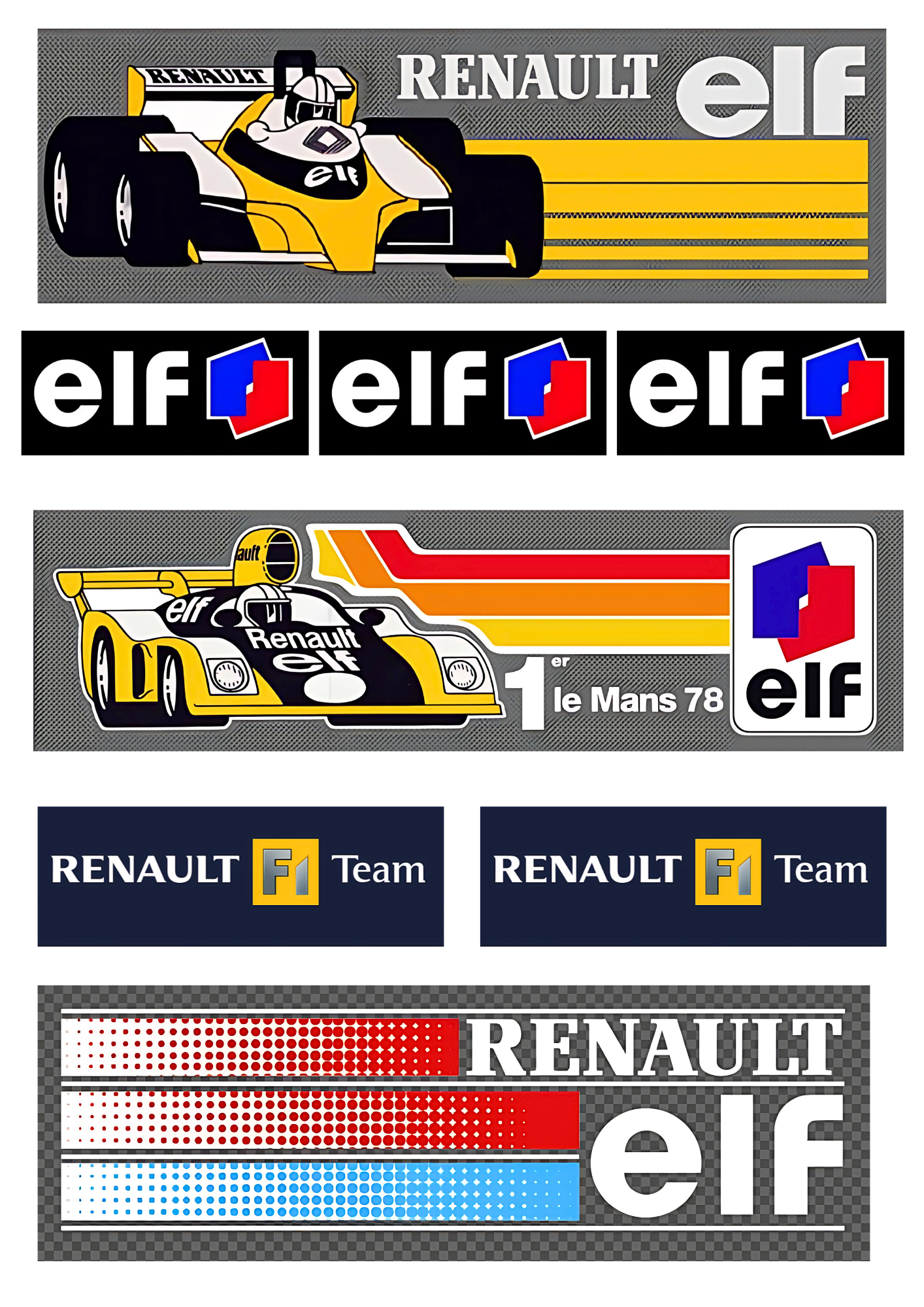 8 Stickers "RENAULT F1 TEAM - ELF" vinyle waterproof"