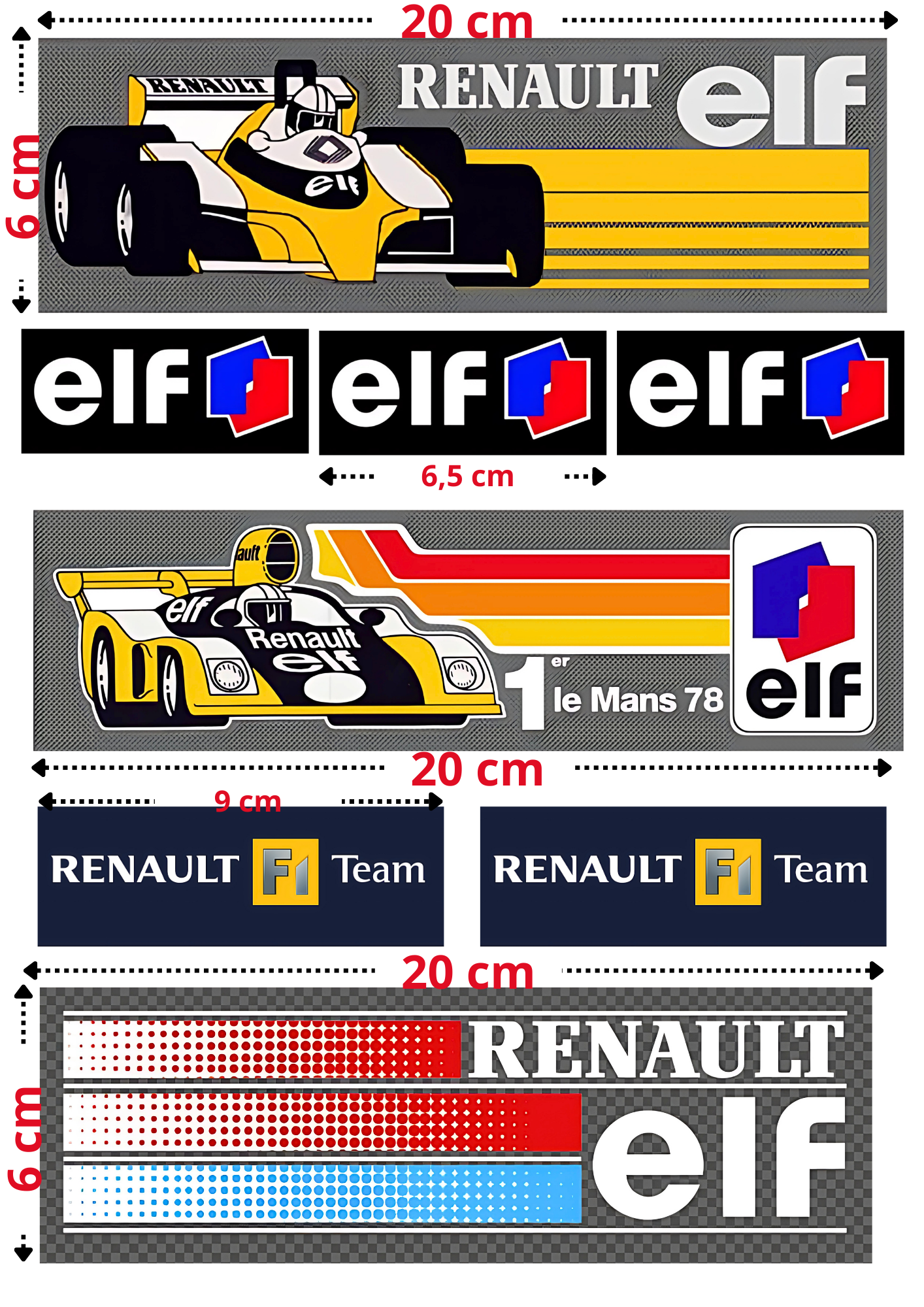 8 Stickers "RENAULT F1 TEAM - ELF" vinyle waterproof"