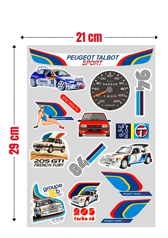 15 Stickers "PEUGEOT SPORT RALLYE-205 T16"