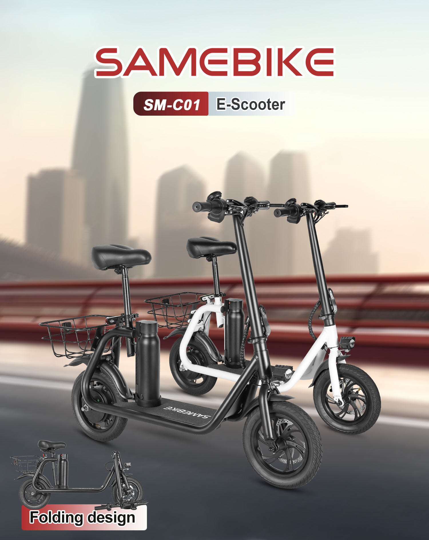 Samebike SM-C01 Electric Scooter 12 Inch 350w Motor 36v10.4ah Battery