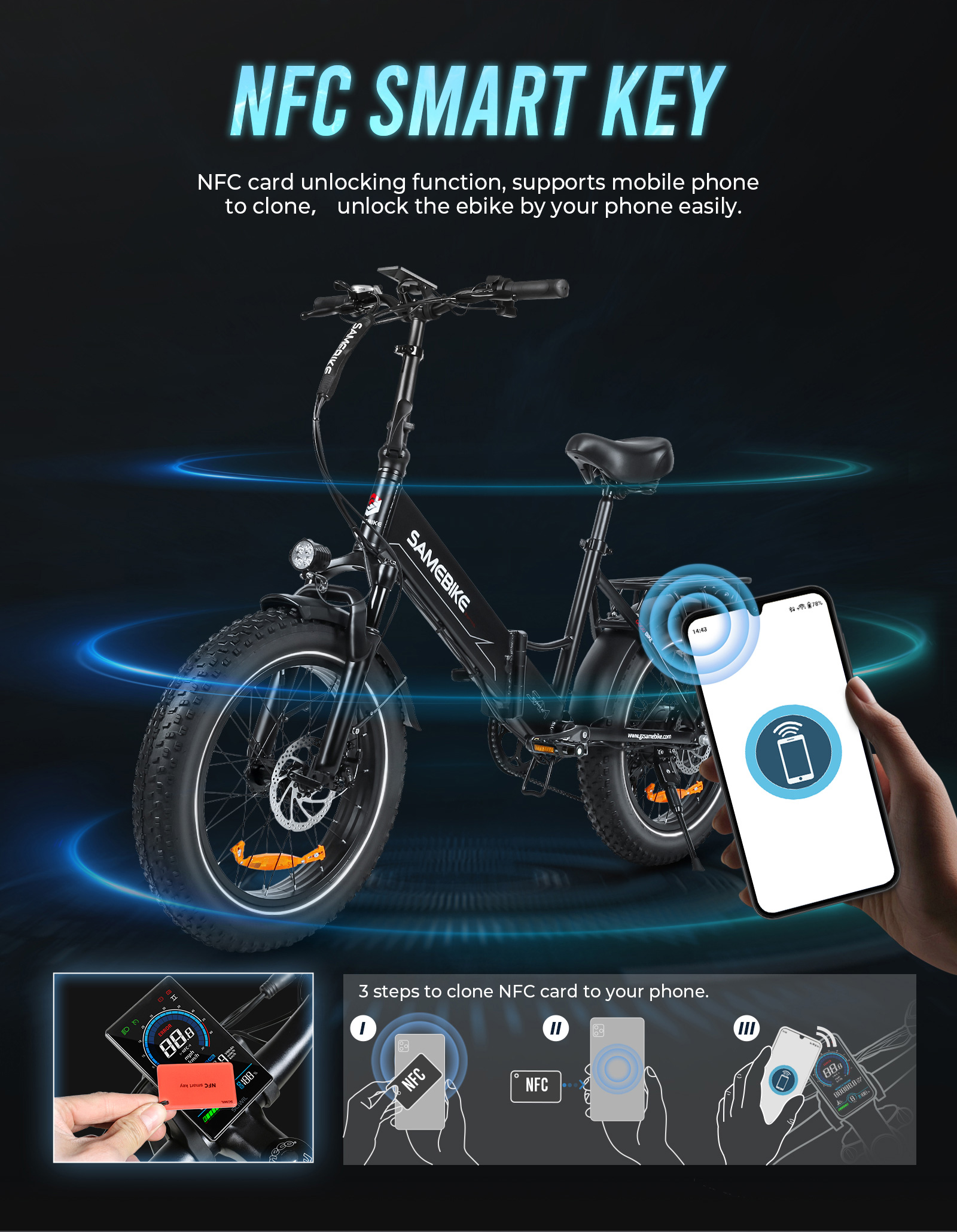 SAMEBIKE LOTDM200-II 20"Fat Tires 750W Motor 48V 13Ah Battery Folding Bike Smart NFC