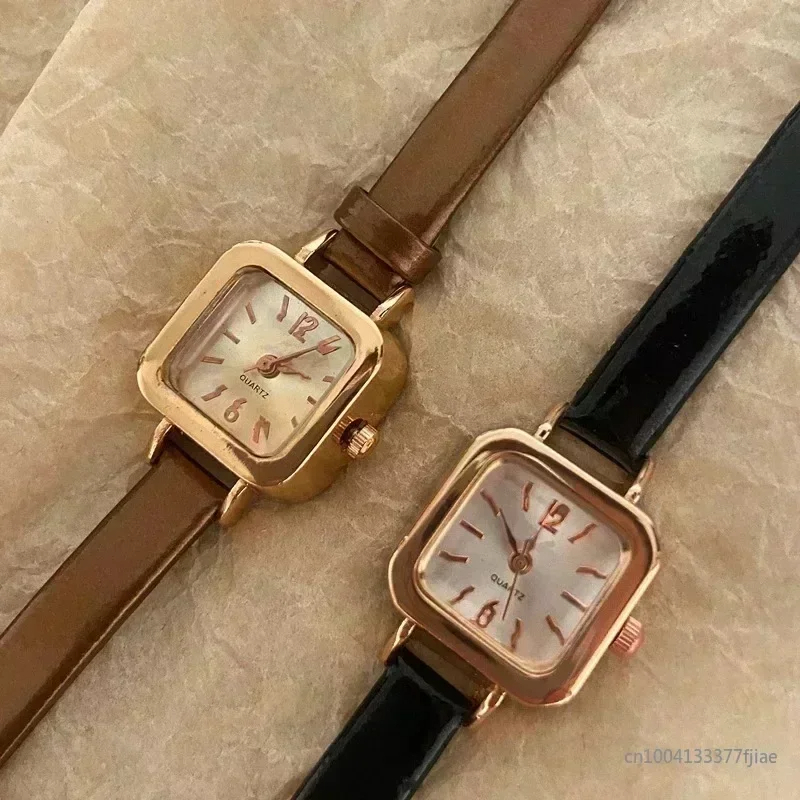 Gran oferta de reloj para mujer, esfera cuadrada pequeña, correa de cuero fina, reloj de pulsera para mujer, relojes elegantes de cuarzo para mujer, reloj informal para mujer