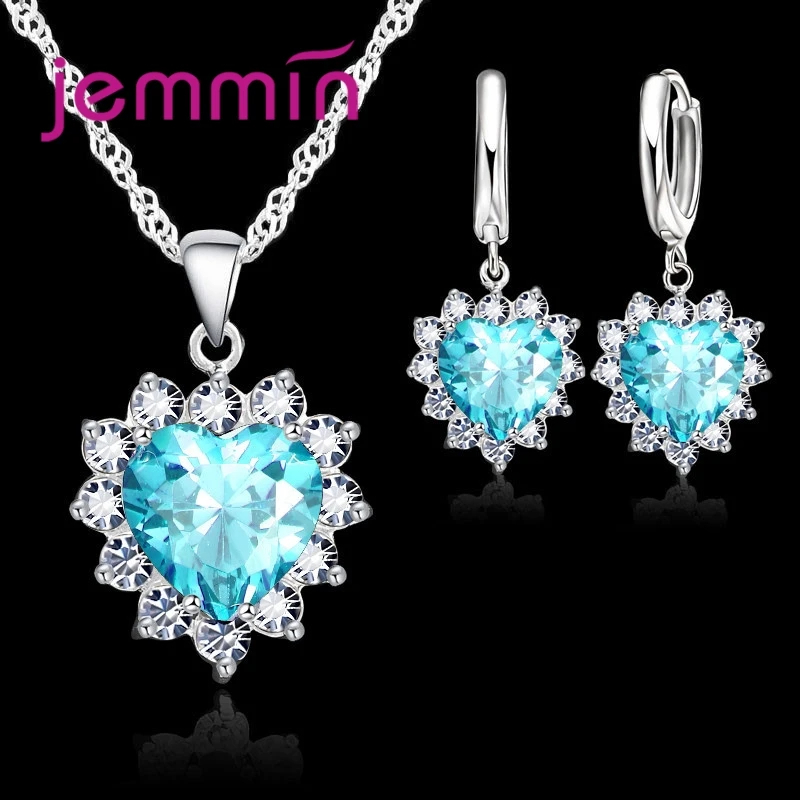 ¡Gran venta! Conjuntos de joyería de regalo de aniversario de compromiso de boda, pendientes de aro con colgante de corazón de plata esterlina 925 sólida para mujeres y niñas