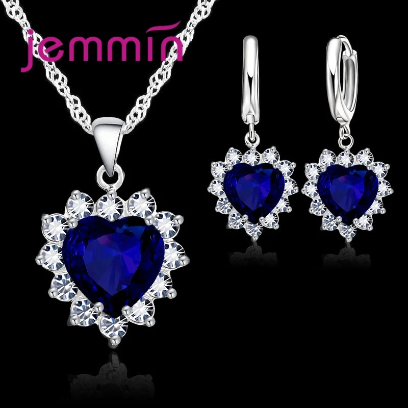 ¡Gran venta! Conjuntos de joyería de regalo de aniversario de compromiso de boda, pendientes de aro con colgante de corazón de plata esterlina 925 sólida para mujeres y niñas