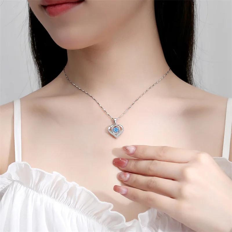 Conjunto de pulsera y collar con forma de corazón de Plata de Ley 925 para mujer, pulseras de cristal azul coreano Vintage, conjunto de joyería para fiesta