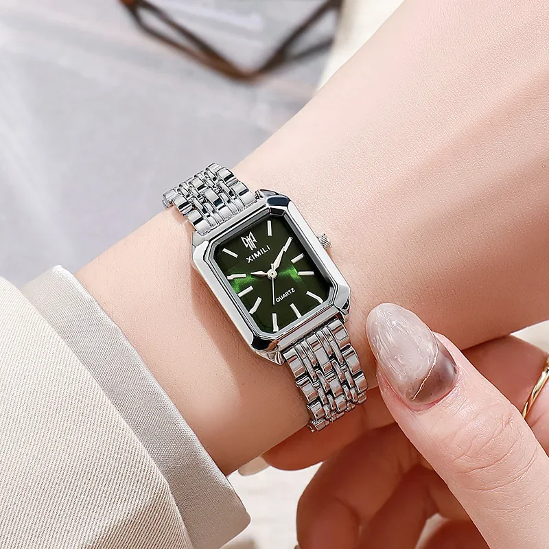 Relojes de pulsera de negocios para mujer, relojes de acero inoxidable de oro rosa de lujo, Reloj de pulsera de cuarzo con esfera cuadrada clásica para mujer, Reloj de pulsera con joyería