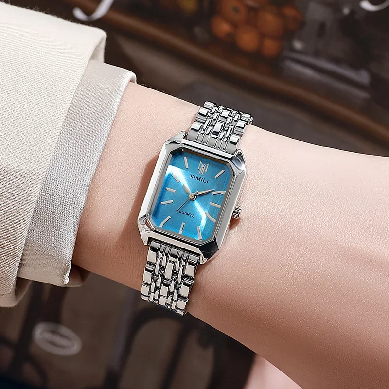 Relojes de pulsera de negocios para mujer, relojes de acero inoxidable de oro rosa de lujo, Reloj de pulsera de cuarzo con esfera cuadrada clásica para mujer, Reloj de pulsera con joyería
