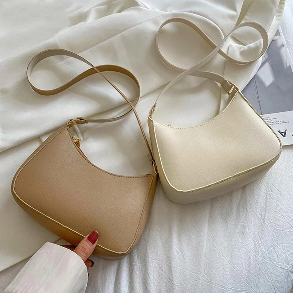 Nuevos bolsos de mano a la moda para mujer, bolso Retro de Color sólido de cuero PU, bolso de hombro para axila, bolsos Hobos informales para mujer