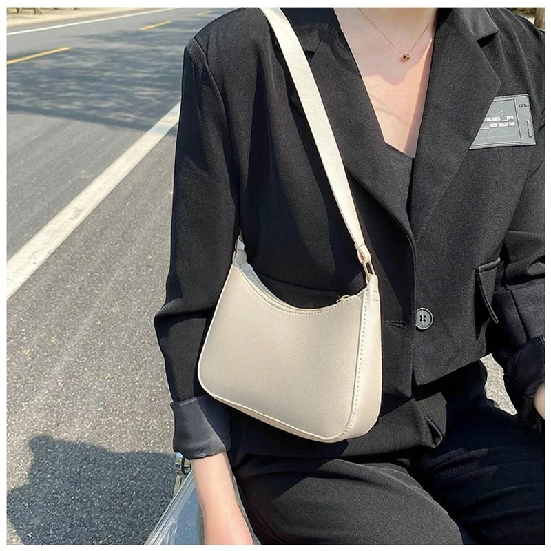 Nuevos bolsos de mano a la moda para mujer, bolso Retro de Color sólido de cuero PU, bolso de hombro para axila, bolsos Hobos informales para mujer
