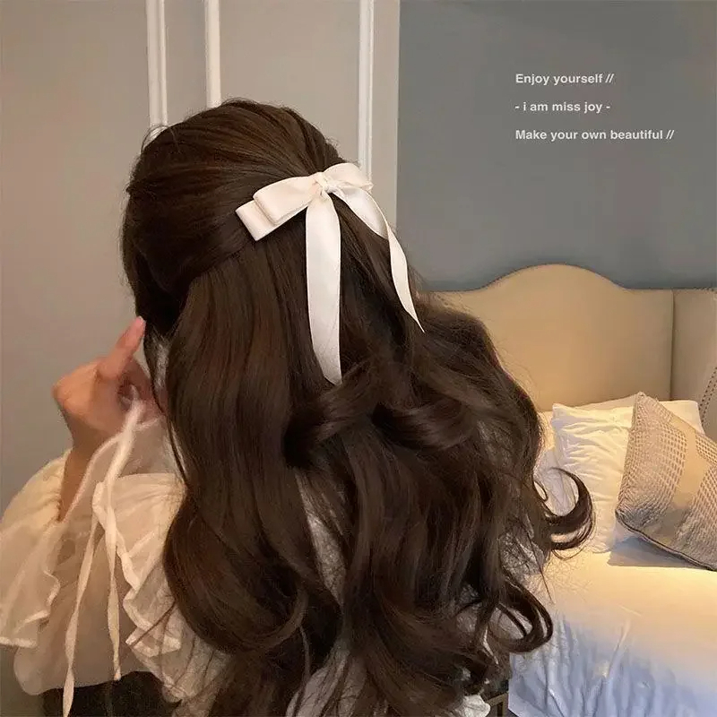Horquilla con lazo para el pelo de tela para mujer, pinzas para el pelo con cinta, tocado, lazo blanco y negro, Clip superior, accesorios de joyas para el cabello femenino