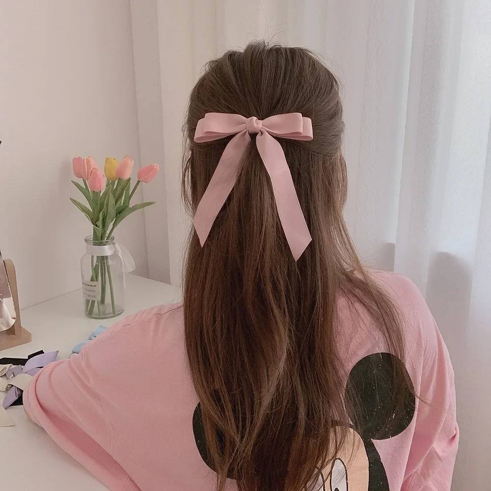 Horquilla con lazo para el pelo de tela para mujer, pinzas para el pelo con cinta, tocado, lazo blanco y negro, Clip superior, accesorios de joyas para el cabello femenino