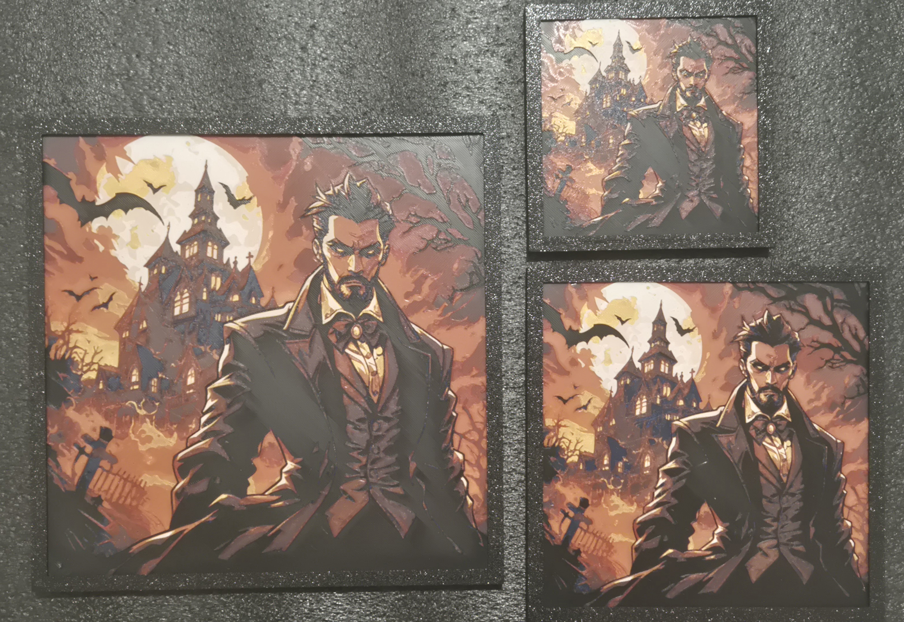 Tableau en relief de Dracula et de son manoir