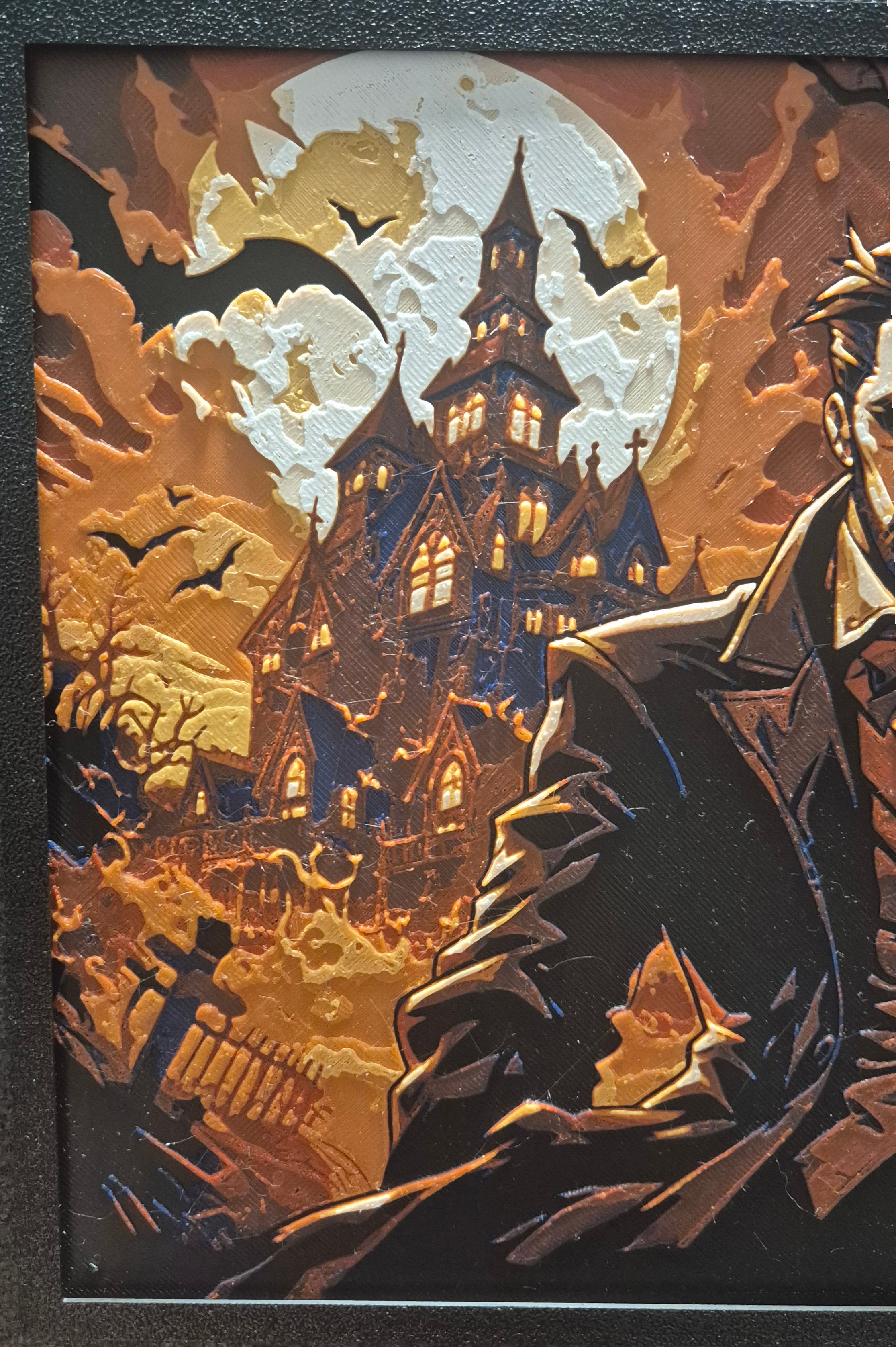 Tableau en relief de Dracula et de son manoir