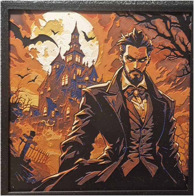 Tableau en relief de Dracula et de son manoir