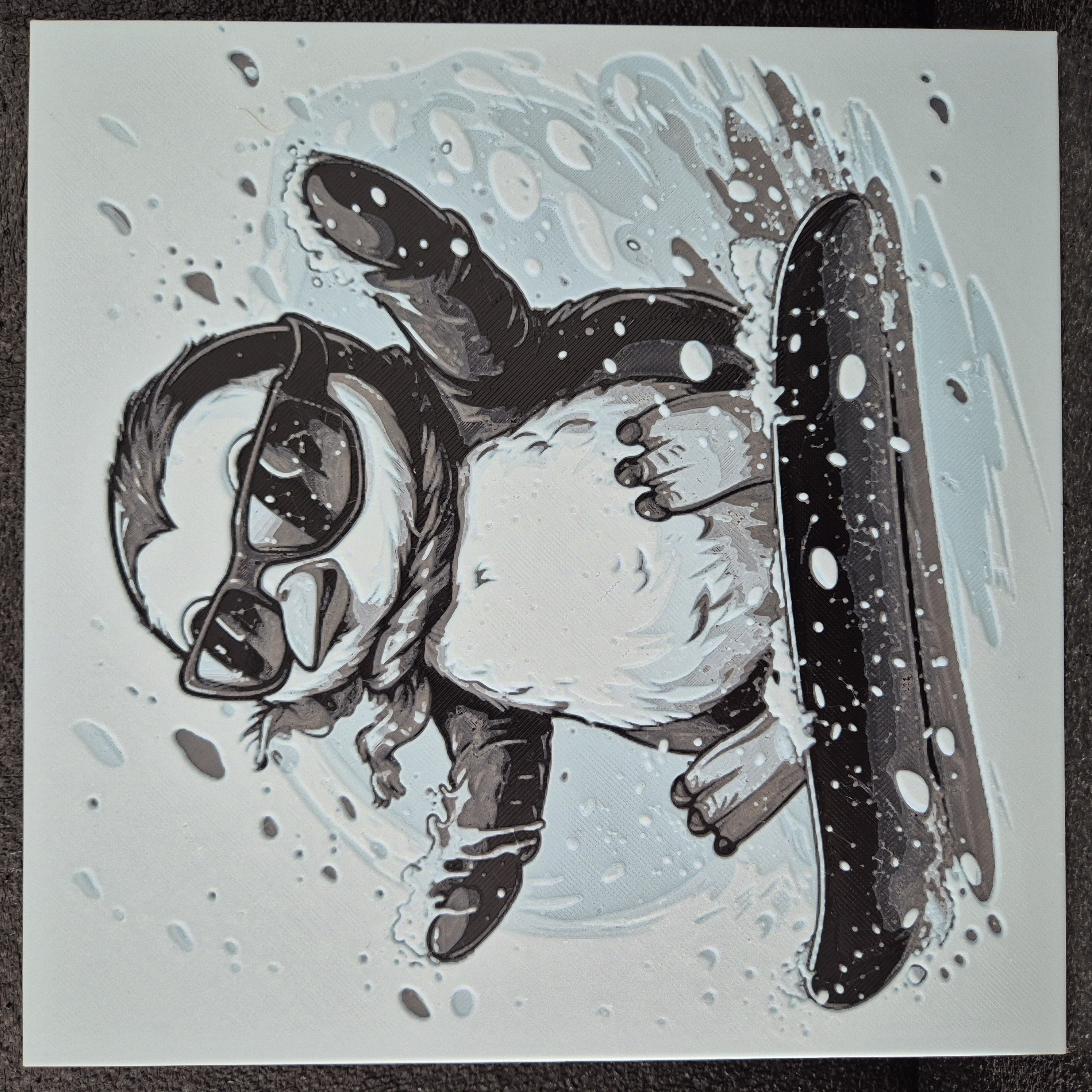 🖼️ Tableau en relief - Pingouin Snowboardeur
