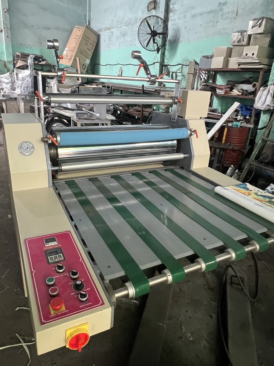 Máy ghép màng metaline - Máy cán màng nhiệt -Máy kết hợp cán màng nhiệt và keo nước & xả tờ bán tự động khổ 1m 