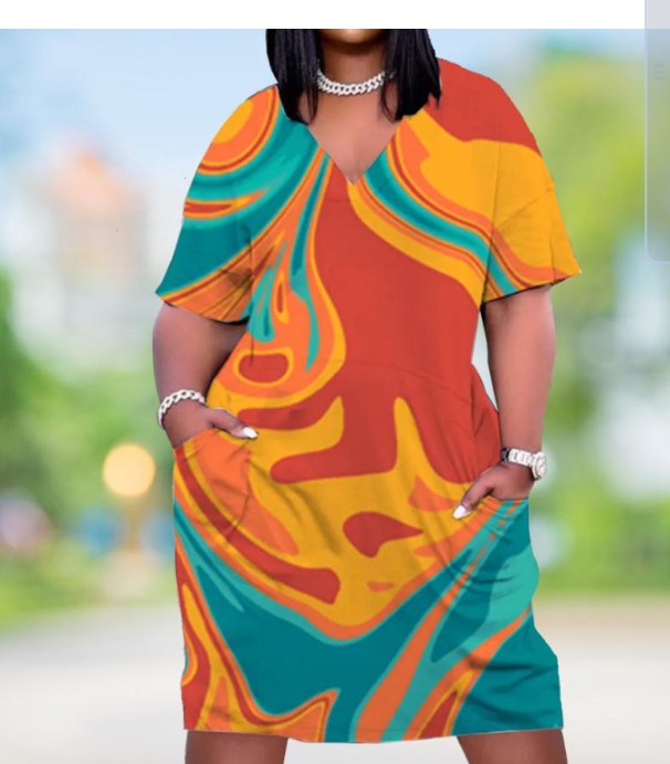 Robe d'Été Colorée à Manches Courtes et Col V