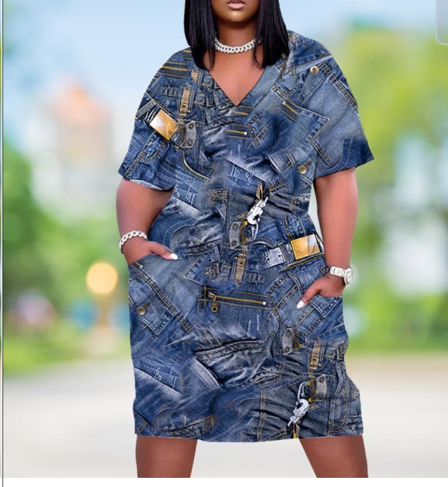 Robe Courte Imprimée Patchwork Vif - Manches Courtes & Col V