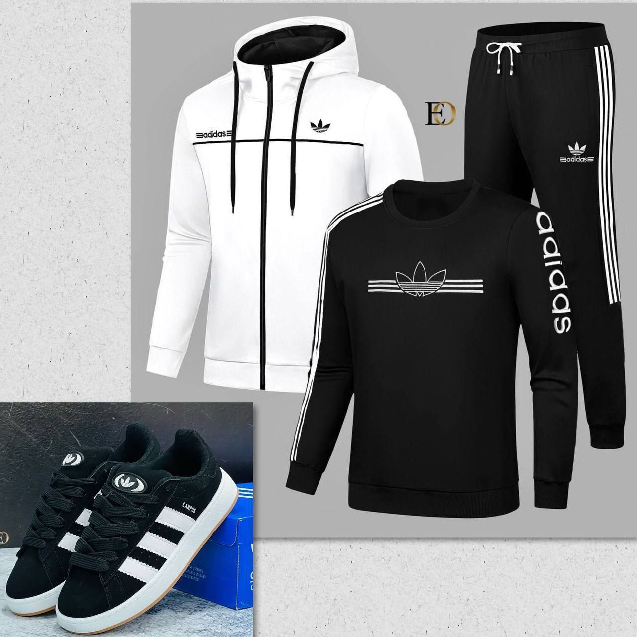 Ensemble de Survêtement Adidas Noir et Blanc avec Sweat-shirt Assorti