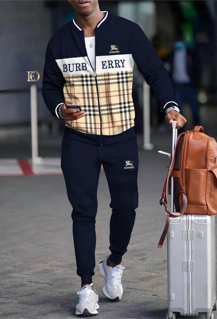  Ensemble Burberry Gris et Noir : Veste et Pantalon de Jogging - Motif Check Iconique
