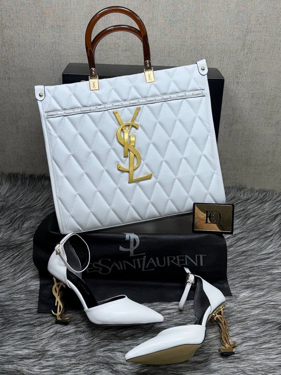Ensemble Saint Laurent Noir et Or : Sac Loulou Camera et Escarpins Assortis
