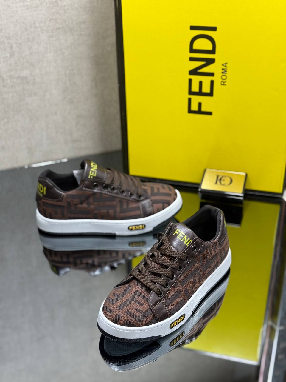 Baskets Fendi pour Homme - Motif FF Marron et Noir