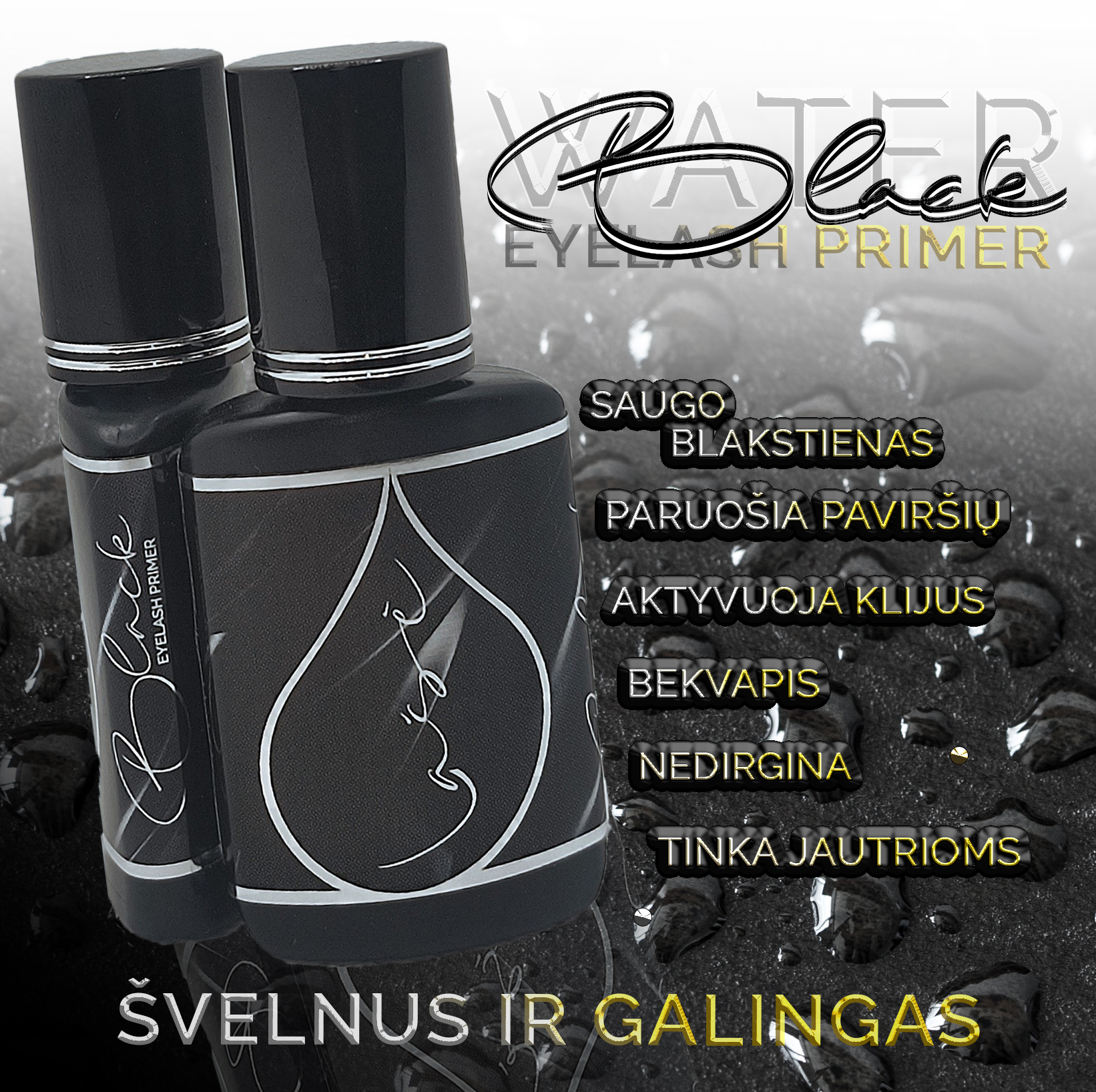 Lašė "Black Water" blakstienų Primeris / aktivatorius, be alkoholio, 15ml, Pagaminta EU