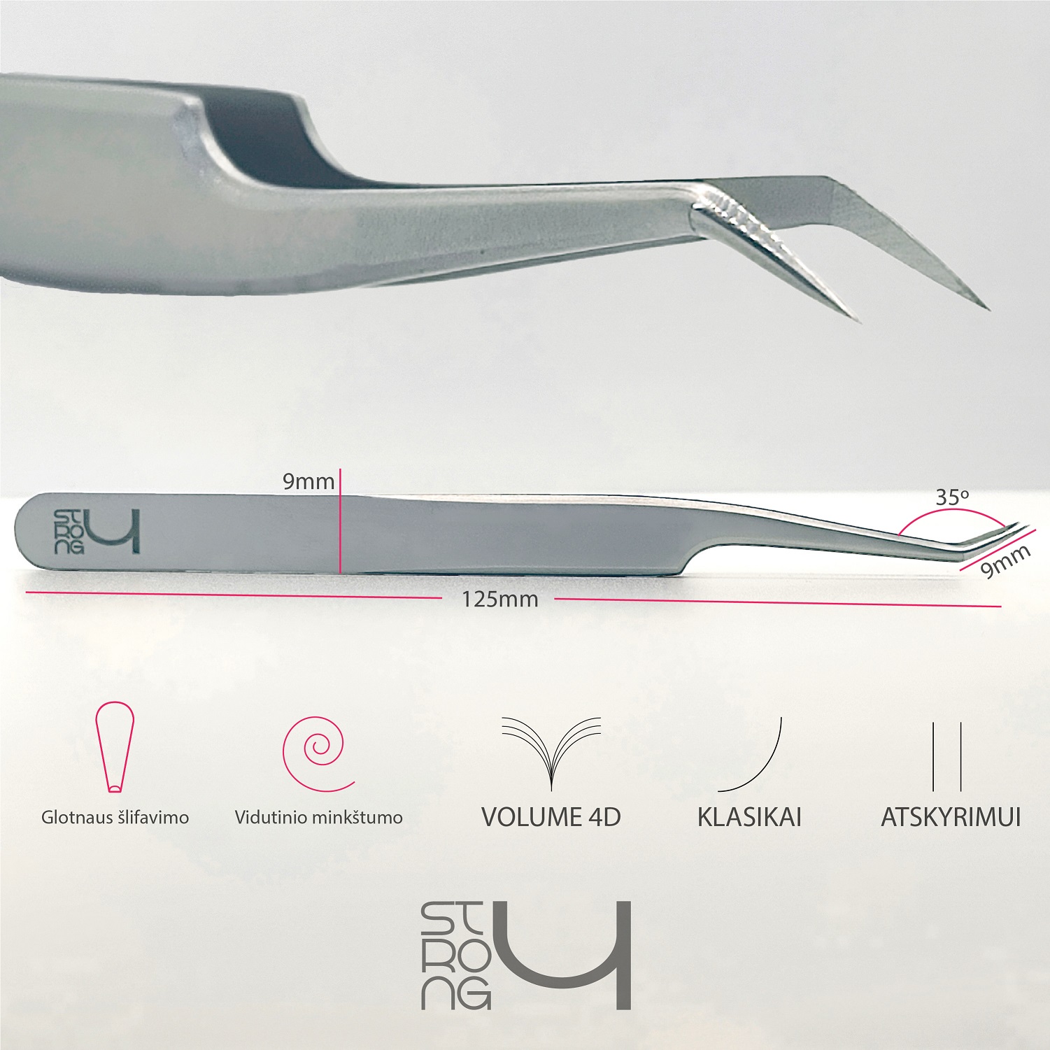 "Lašė" Strong 4 pincetas blakstienų priauginimui