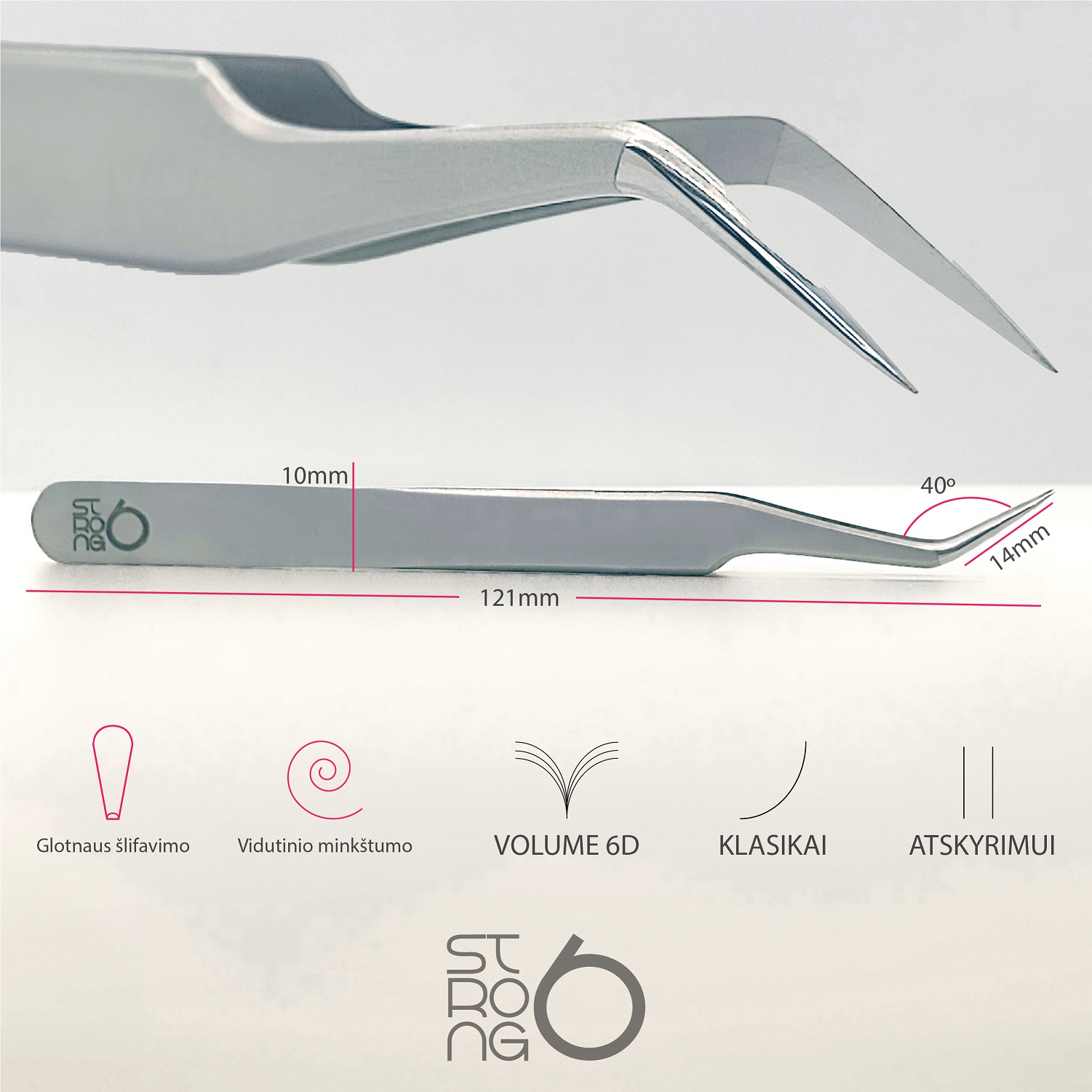 "Lašė" Strong 6 pincetas blakstienų priauginimui