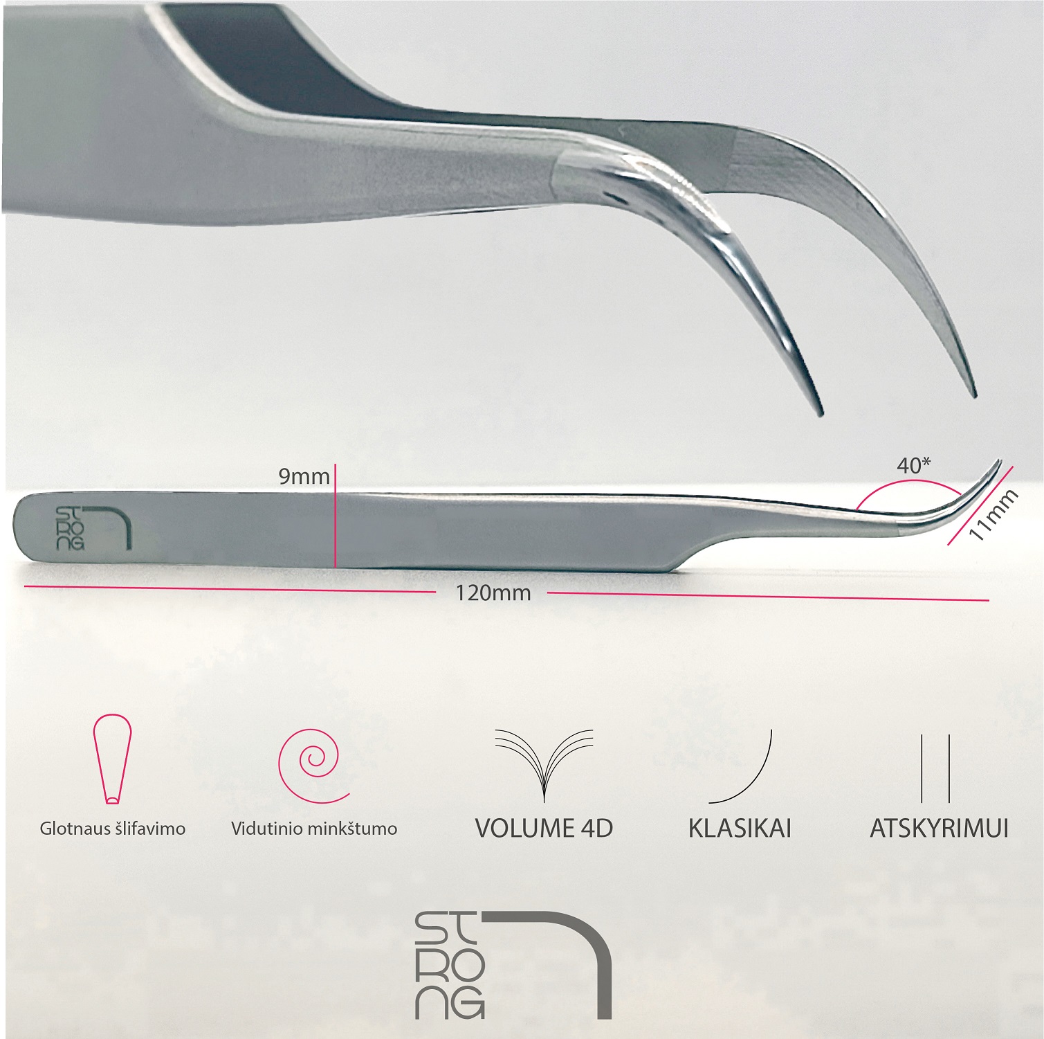 "Lašė" Strong 7 pincetas blakstienų priauginimui