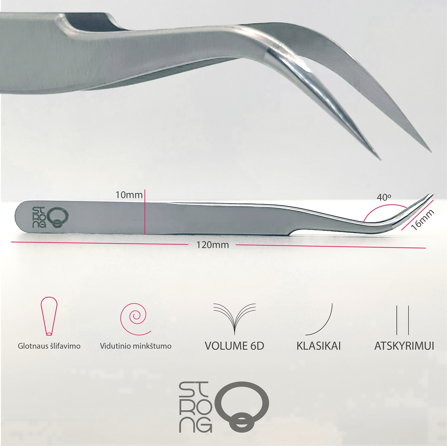 "Lašė" Strong 8 pincetas blakstienų priauginimui